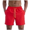 thumbnail image 2 of Mens Swim Trunks Men's Casual Color Beach Shorts Multi-Pocket Outdoor Swim Trunks with Drawstring Elastic Waist Quick-Dry 4 Inch Length Summer Pants for Vacation Travel Vermilion 3XL, 2 of 6