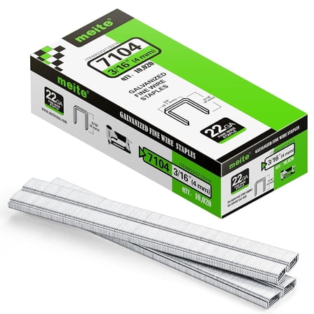 MEITE 22GA 71 Type Galvanized Staples, 3/8" Crown 3/16" Length for Upholstery 10,020 Pcs/Box(2 Boxes)