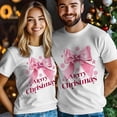 thumbnail image 4 of Camisetas informales de manga corta con lazo rosa y copos de nieve para hombre, camisetas gráficas, 4 of 8