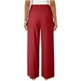 thumbnail image 4 of RYRJJ Wide Leg Pants for Women Cotton Linen Palazzo Drawstring Elastic Waist Trousers with Pockets Summer Beach Lounge Pants(Red,L), 4 of 6