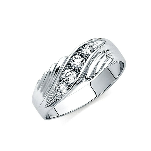 14k White Gold Cubic Zirconia Wedding Band For Men Ring Size 10 Wedding Band - 3.2 Grams