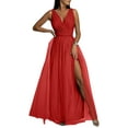 thumbnail image 1 of Fashnice Robe d'Été de Plage Sans Manches Longue Robe Col en V Maxi Robes Évasées Fête Rouge TG, 1 of 4