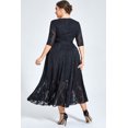 thumbnail image 4 of Vestido elegante de talla grande para mujer, vestido largo informal de malla negra flocado, cinturón Jacquard, doble dobladillo, invitados de boda, Media manga, otoño, 4 of 6