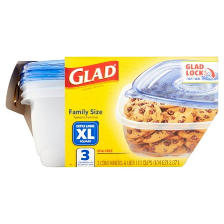 Glad Food Storage Containers, Family Size, 104 Ounce, 3 Count, BPA Free