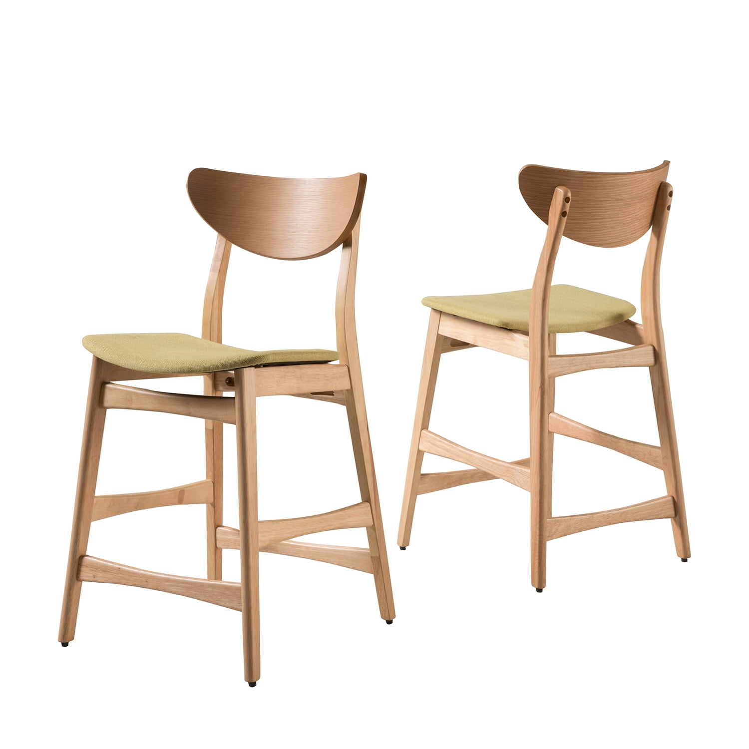 Kadyn Mid-Century Modern Counter Stool, Fabric Upholstered Barstool with Backs and Wood Legs, Leisure Padded Chair for Coffee House, Brown