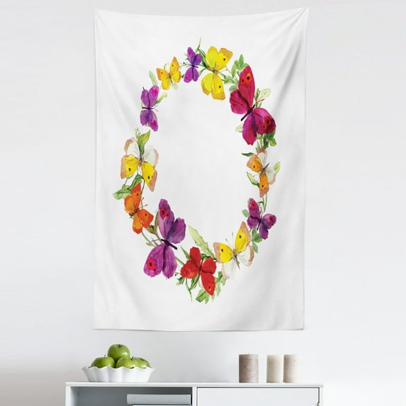 Colorful Tapestry, Butterfly Corolla with Herbs Nature Protection from Fear Morph Path Image, Fabric Wall Hanging Decor for Bedroom Living Room Dorm, 5 Sizes, Multicolor, by Ambesonne
