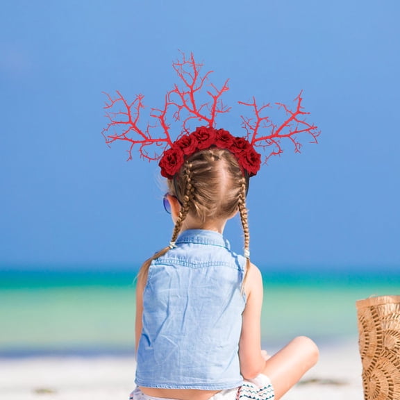 BESTYASH Red Tree Branch Flower Headband, Floral Antler Hair Hoop for Cosplay Costume, Stage Performance, Party, Photo Prop