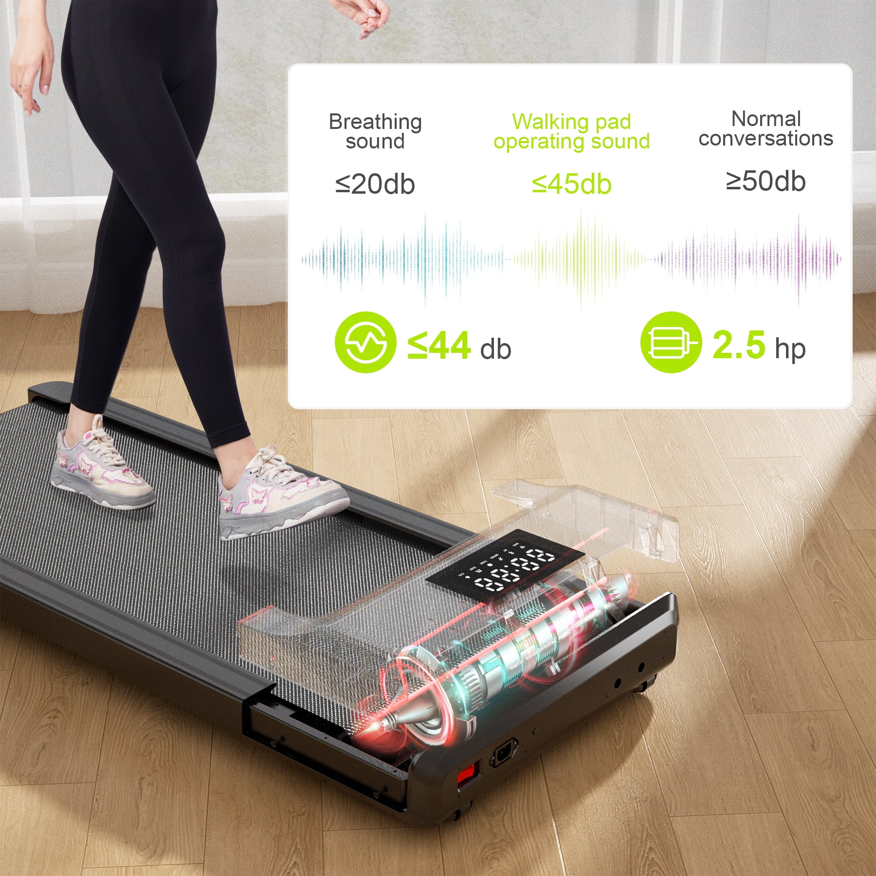 Walking Pad,Under Desk Treadmill with Rewards Program, Quick Setup, 2.5HP, APP/Remote Control, LED Display, 300 lbs Capacity