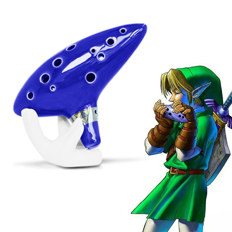  Legend of Zelda Ocarina of Time, 12 Hole Ocarina Alto C w/Song  Book, Display Stand, Protective Bag, Cord, Blue : Musical Instruments
