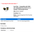 thumbnail image 2 of Fuel Filter - Compatible with 2008 - 2011 Mitsubishi Fuso FE125 4.9L 4-Cylinder Turbocharged Diesel 2009 2010, 2 of 2