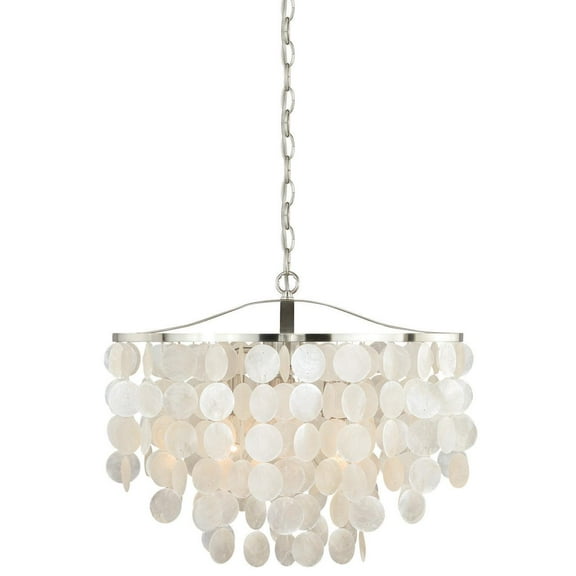 Waterfall Pendant Light - 3-Light Capiz Shell Chandelier, Adjustable Height, Satin Nickel Finish