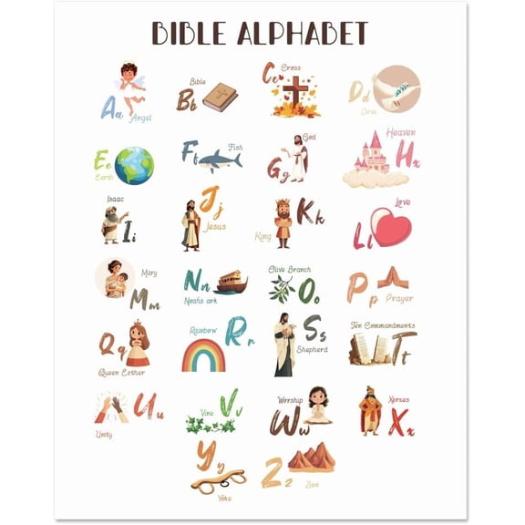 1 Pc Bible Alphabet Chart Poster ABC Scripture Print Classroom Decor Educational Study Learing Decor Poster for Kindergarten Early Years School 28x35cm/11x13.7"