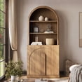 thumbnail image 5 of BELLEZE Arched Bookshelf with Storage, 71" Tall Wood Curio Display Cabinet with Adjustable Shelf, 5 Tier Modern Bookcase Shelf with Door for Living Room Office, Camel, 5 of 7