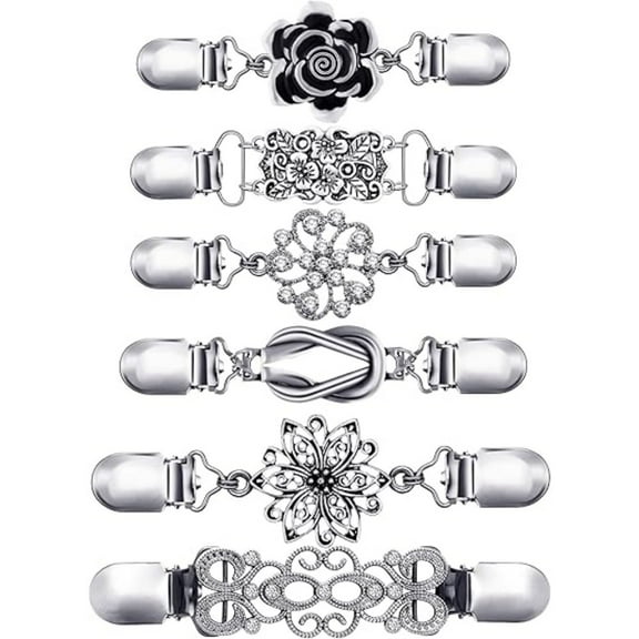 6-Piece Vintage Elegant Clothing Clips, Rhinestone & Floral Brooches for Sweaters Dresses, Women's Fashion Accessories for Wedding Party Daily Wear