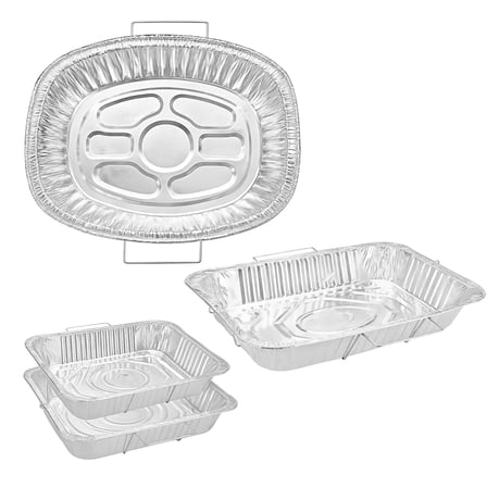 Disposable Aluminum Roaster & Pan Combo Pack with Handle Racks – 1-Turkey Roaster, 1-Full Size, & 2-Half Size Pans