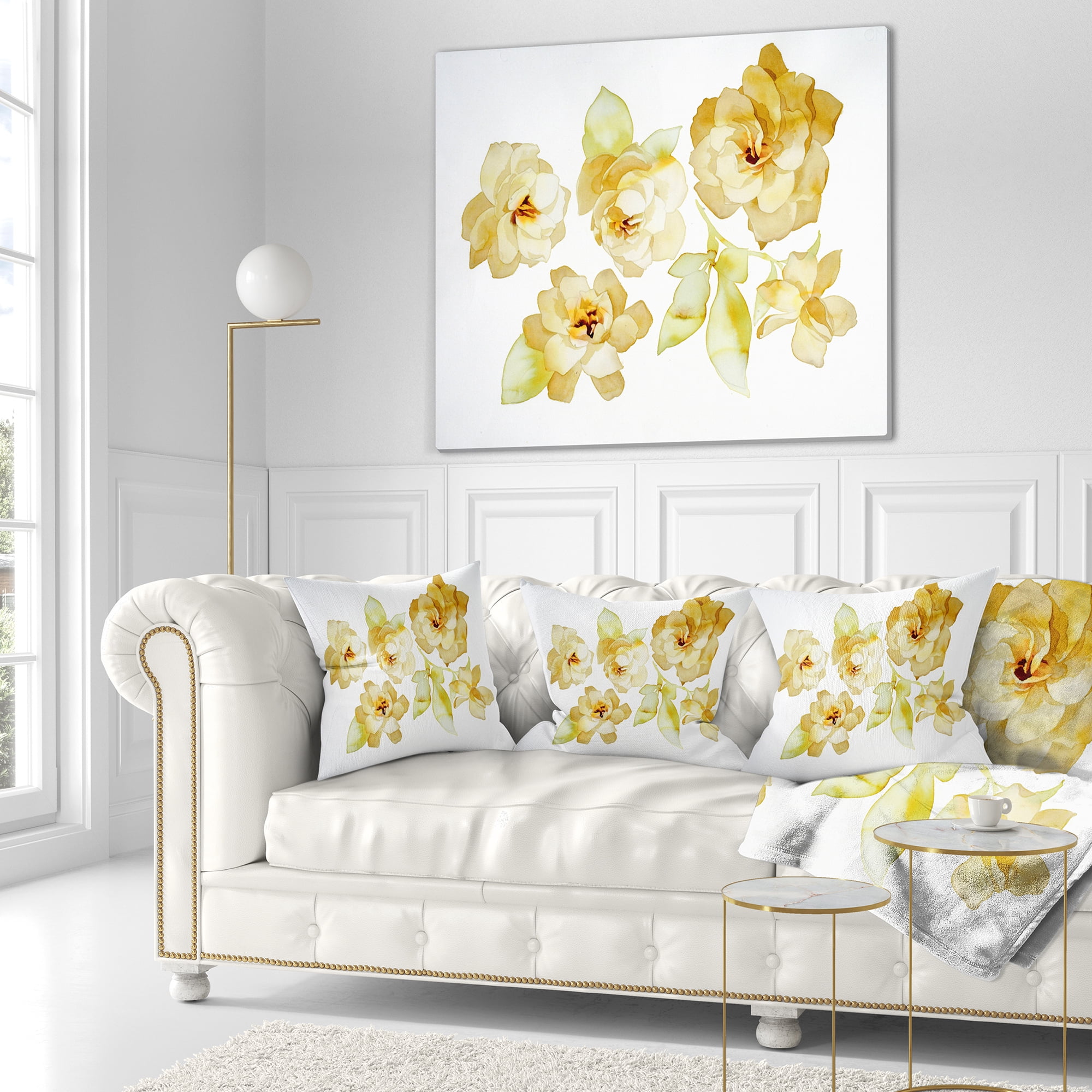 Designart Brown Flowers with White Shade - Floral Throw Pillow - 18x18