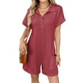thumbnail image 6 of CheerKidz Women's Turn-Down Collar Short Sleeve Jumpsuit,Button Detail Romper with Pockets,Classic Casual 1-Piece Summer Overall Shorts(Wine,M), 6 of 8