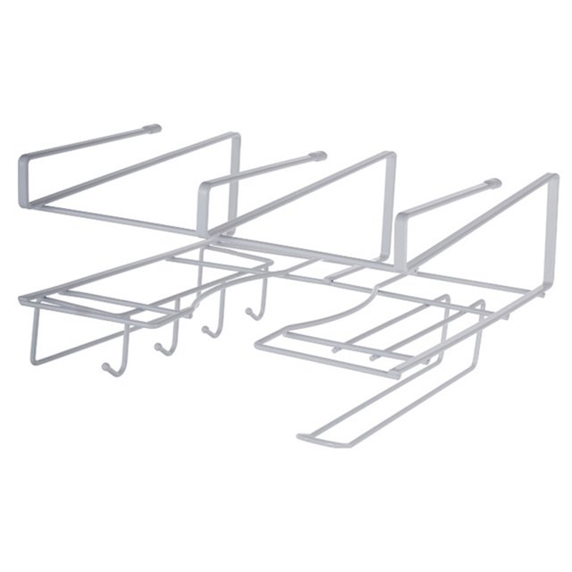 CAROOTU Under Shelf Basket Pot Lid Storage Rack with Hooks Multipurpose Under Cabinet Organizer Kitchen Supply Black