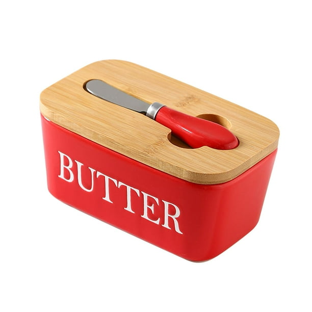 Quesera de cerámica con tapa para mantequilla y queso, multifuncional Mantequilla Roja
