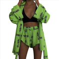 thumbnail image 3 of Pijama Holgado con Estampado para Mujer, Informal, con Cordones, de Larga y Pantalones Cortos de Cintura Alta, para el Hogar. Verde M, 3 of 10