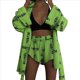 thumbnail image 3 of Pijama Holgado con Estampado para Mujer, Informal, con Cordones, de Larga y Pantalones Cortos de Cintura Alta, para el Hogar. Verde M, 3 of 10