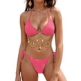 thumbnail image 2 of yueewhu Triangle Bikini Set for Women Rave Outfits Body Chain Halter Top String Strap Bottom Sexy Bathing Swimsuits (Hot Pink, S), 2 of 9
