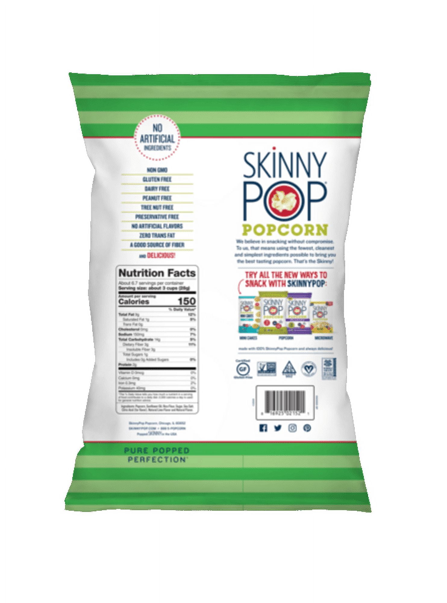 SkinnyPop Popcorn Twist of Lime, 6.7oz Bag Sharing Size Bag