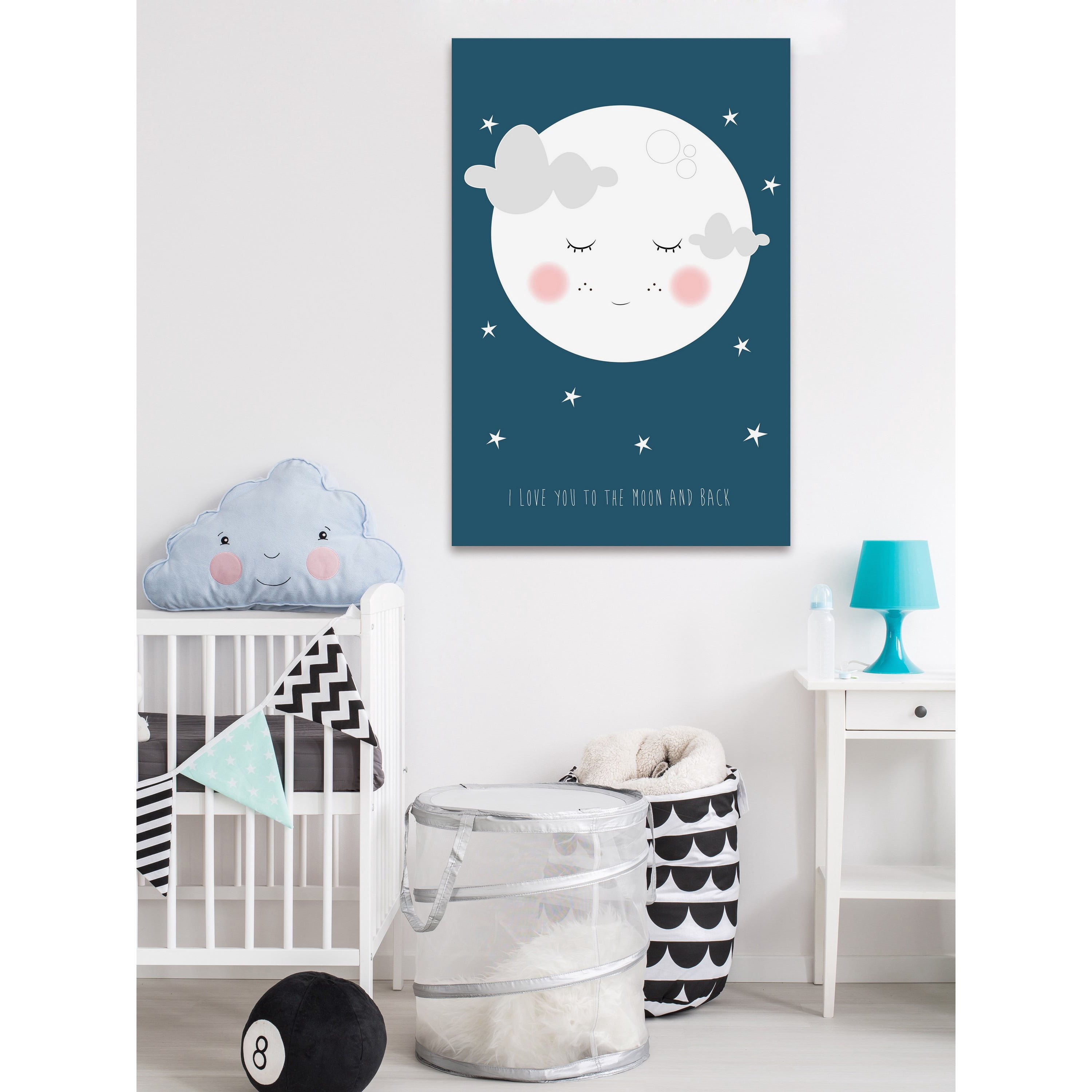 Marmont Hill "Moon Face Navy" by Karen Zukowski Painting Print on Wrapped Canvas