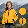 thumbnail image 2 of Kids Zip Bomber Jacket with Pockets, Waterproof Windproof Long Sleeve Outdoor Coat for Boys Girls Ages 5-16 Fall Casual Outerwear Yellow 15 Years, 2 of 9