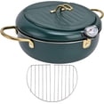 thumbnail image 1 of Alvinlite Deep Frying Pot, Japanese Style Deep Fryer with Temperature Display Stainless Steel Dark Green Deep Fat Fryers and Oil Drip Rack Lid 3.4 Liter Oil Capacity(24cm-dark green), 1 of 8