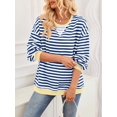 thumbnail image 4 of Women Striped Sweatshirts Oversized Crewneck Long Sleeve Shirts Y2K Pullover Top Fall Outfits Blue & White L, 4 of 9