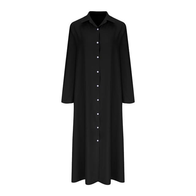 Cameland Robe Maxi pour Femme à Manches Longues, Col à Revers, Boutonnée, Décontractée, Ample, Grande Taille, Longueur Cheville