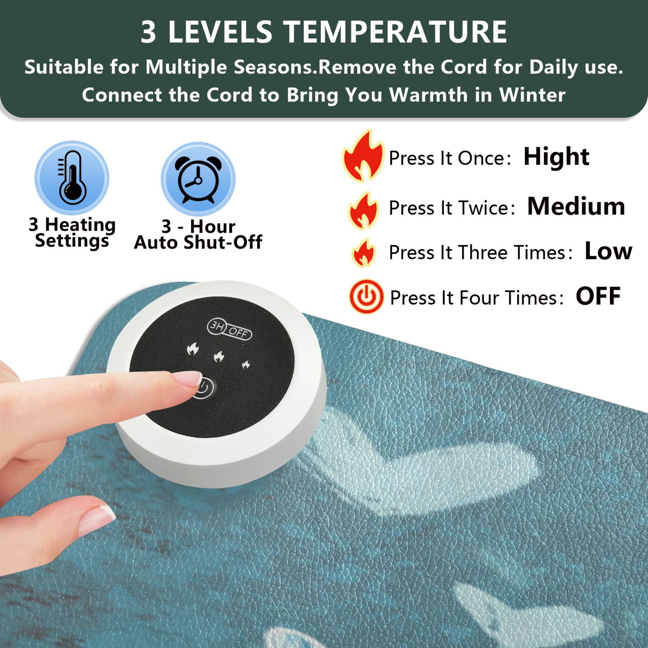 Large Heated Desk Mat Mouse Pad 31.5"x13"PU Leather Graphene Heating Desk Warmer with 3 Temperature Settings 110V US Plug Non-Slip Warm Pad for Home, Office, and Gaming Sweet White Poodle Duo