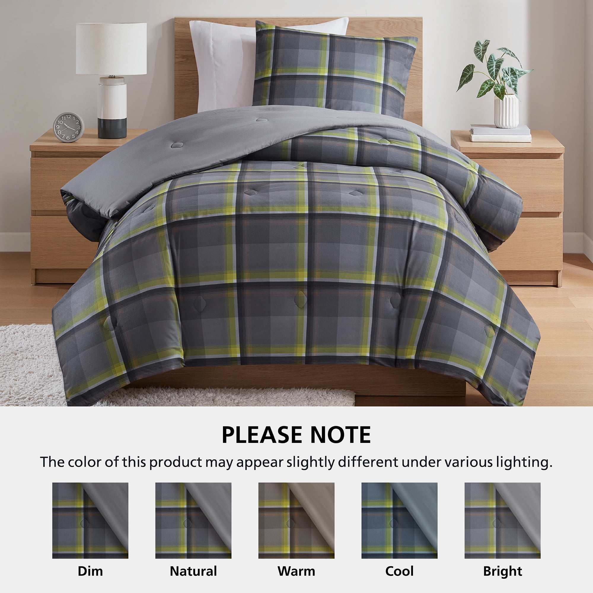 Mainstays Western Plaid 2-Piece Green Comforter Set, Twin/Twin XL