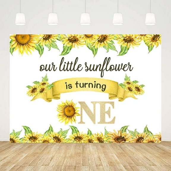 Sunflower Happy 1st Birthday Backdrop for Baby Boy Girl Our Little Sunflower is Turning One White Background Kids One First Party Decorations Cake Table Banner Props