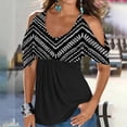 thumbnail image 2 of Usmixi Summer Tee Shirt for Women Women's Cold Shoulder Tops Empire Waist Top Western Ethnic Diamond Print Short Sleeve Shirts Casual Blouses Tunics Black XXXXL, 2 of 5