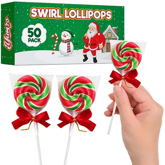 Yumzo Christmas Lollipops, 50 Count, Individually Wrapped Swirl Suckers