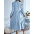thumbnail image 5 of Womens Casual 3/4 Sleeve Shirt Dress Button Down V Neck Tiered Collared Flowy Maxi Dress Light Blue XL, 5 of 7