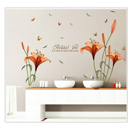 Large Living Room Art Creative PVC Wall Stickers Flower Butterfly Decals for Living Room Bedroom TV Wallpaper Large Removable DIY Art Home Decoration ()