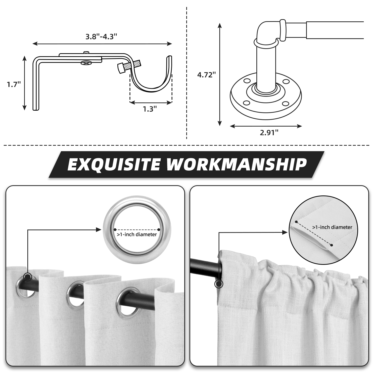 NewBuros Adjustable Industrial Curtain Rod, 32-120 Inches photo 8