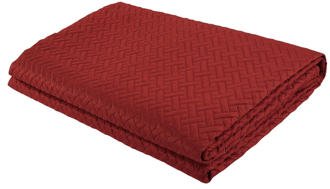 Legacy Decor 3 PCS Squared Stitched Pinsonic Reversible All Season Bedspread Quilt Coverlet Oversized, Queen Size, Brick Color