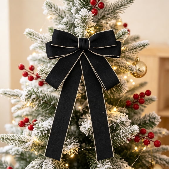 JJV Christmas Bow for Wreath 7x5 Inch Vintage Wreath Bow Christmas Tree Topper Ornament Bow for Home Outdoor Indoor Party