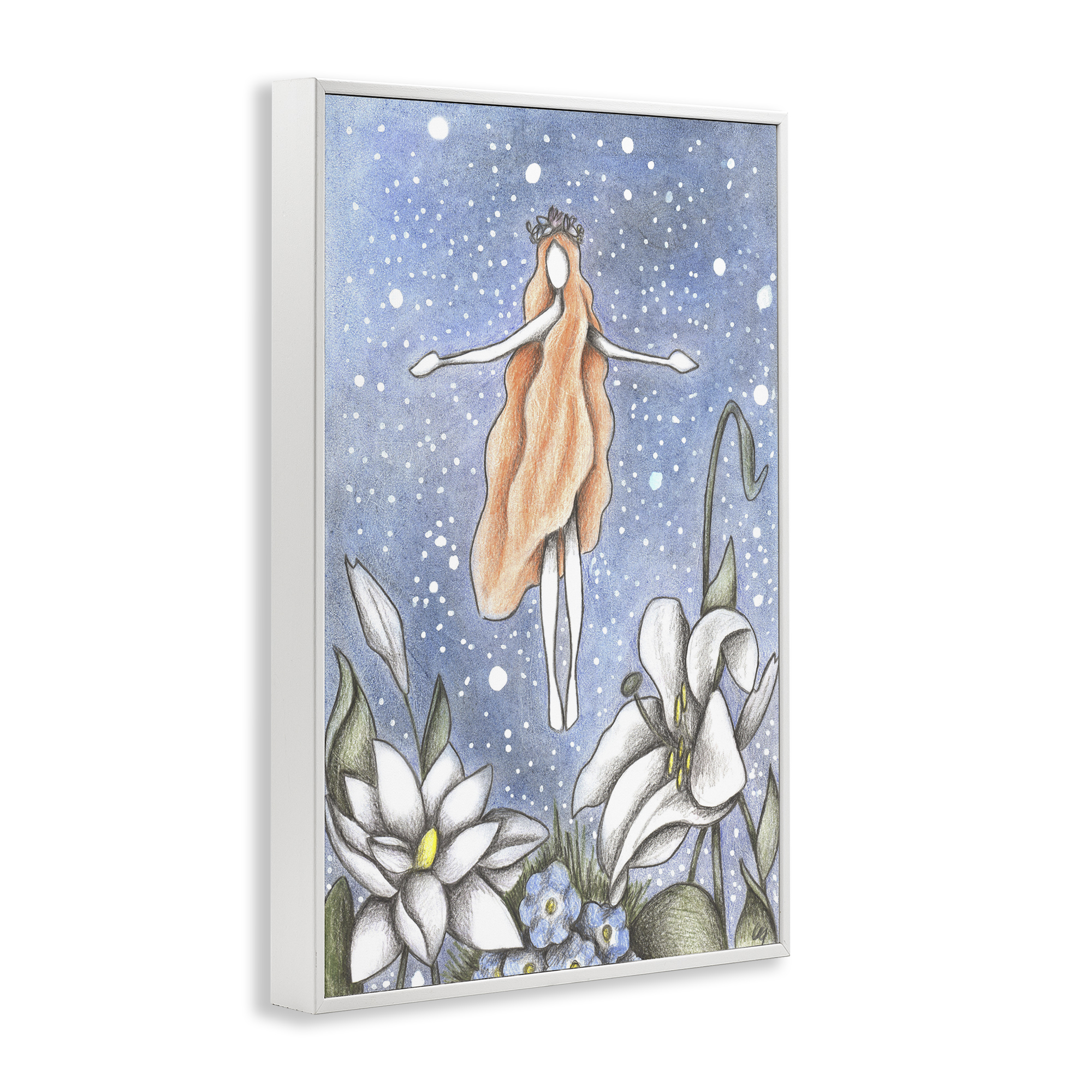 Mystical Garden Fairy Sparkle White Framed Giclee Art, design by Cecilia Battaini