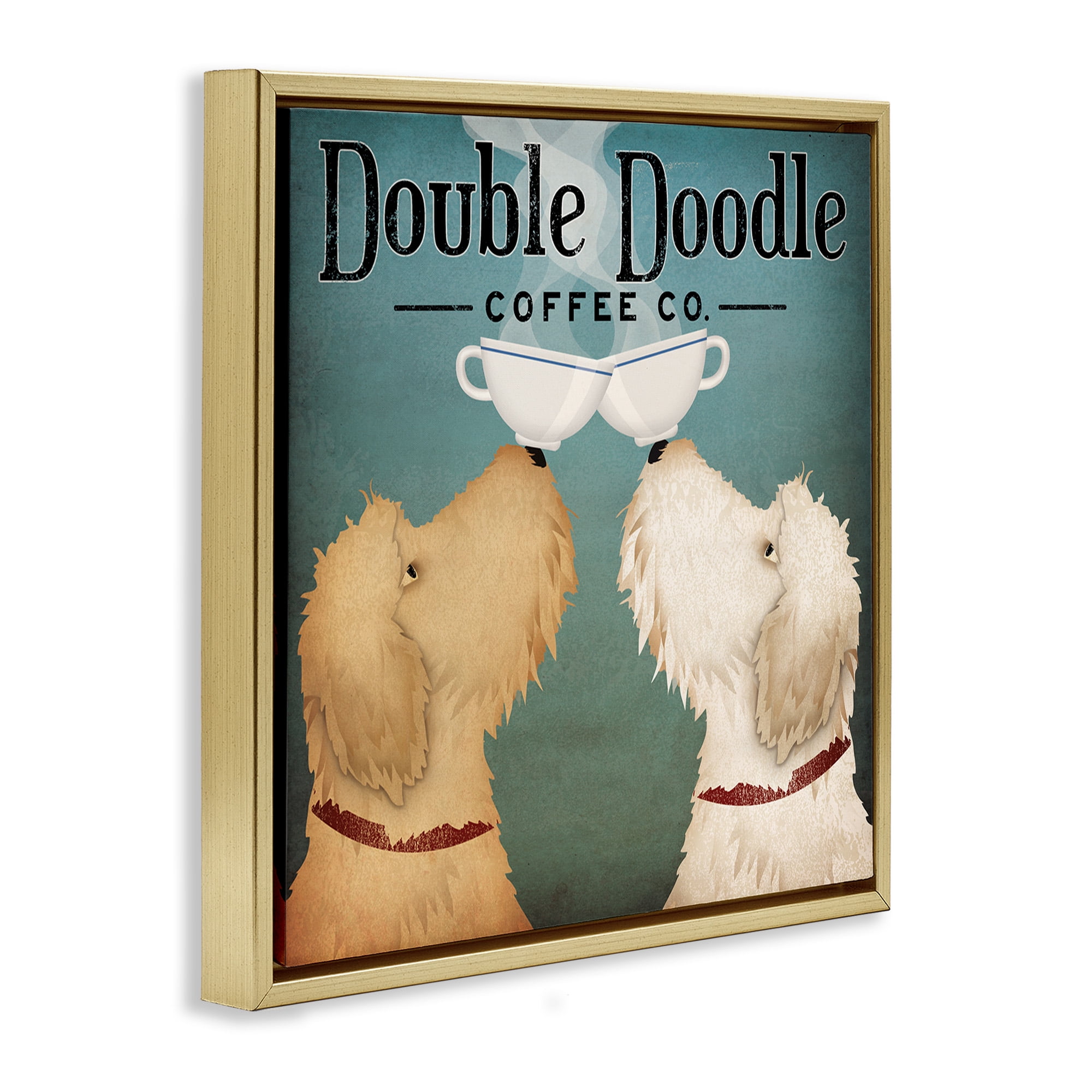 Stupell Industries Doodle Dog Vintage Coffee Sign Food & Beverage Painting Gold Floater Framed Canvas Art Print Wall Art, 18 x 18