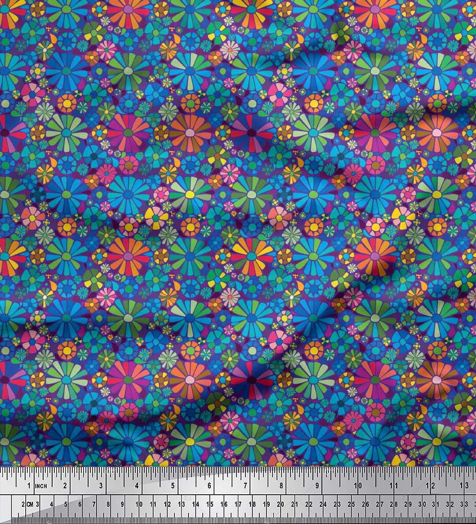 Soimoi Cotton Duck Fabric Aster Flower Print Fabric by the Yard 42 Inch