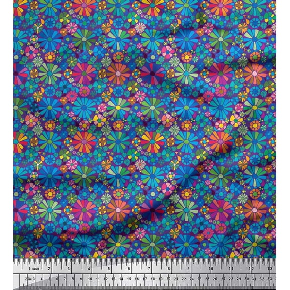 Soimoi Cotton Duck Fabric Aster Flower Print Fabric by the Yard 42 Inch Wide