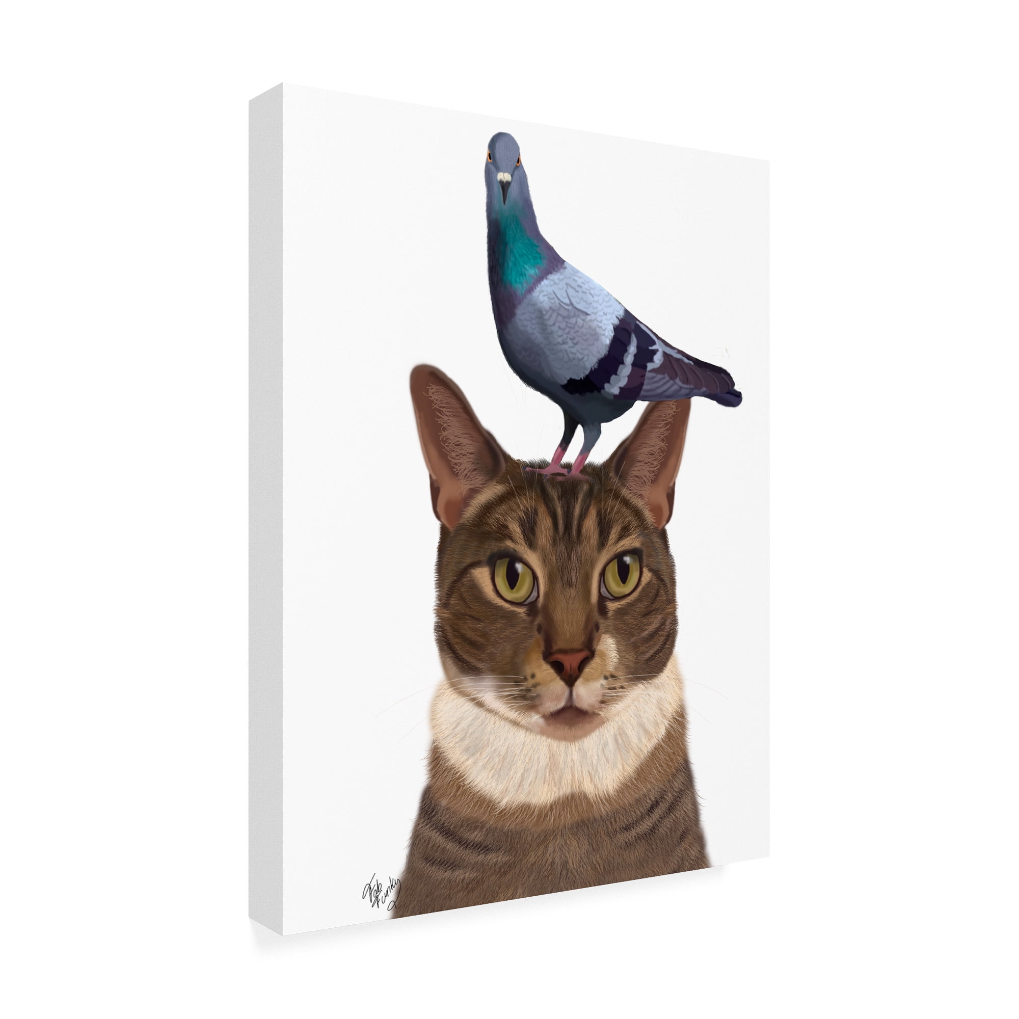 Trademark Fine Art 'Cat With Pigeon On Head' Canvas Art by Fab Funky