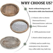 Hanobe Rustic Candle Plate Holder Tray: Round Wooden Decorative Tray, Farmhouse Wood Pillar Candle Holder Trays Kitchen Counter Dining Table Centerpiece