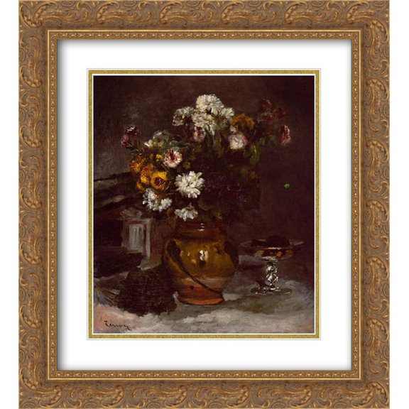 Pierre Auguste Renoir 2x Matted 20x24 Gold Ornate Framed Art Print 'Flowers in a Vase and a Glass of Champagne'