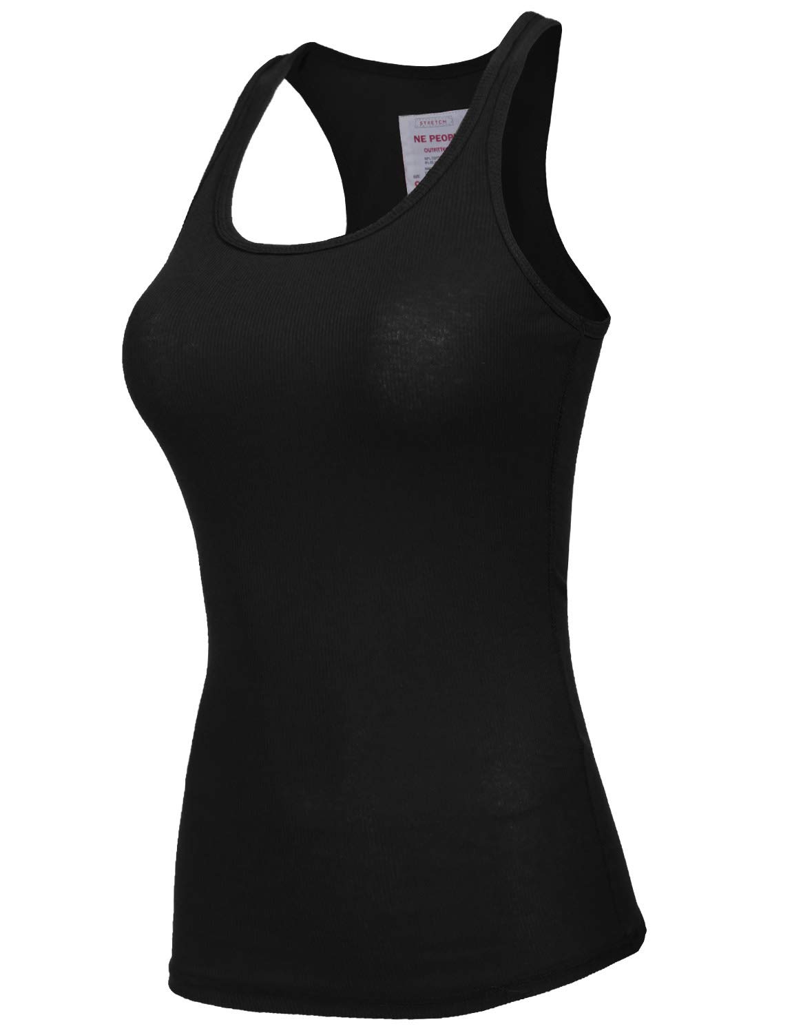 Women's Tank Top Sleeveless Racerback Basic Stretch Comfy Slim Fitted Ribbed Knit Tops Workout Yoga T Shirt NEWT386 Black M - image 2